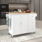 Rolling Mobile Kitchen Island with Solid Wood Top, Locking Wheels, White